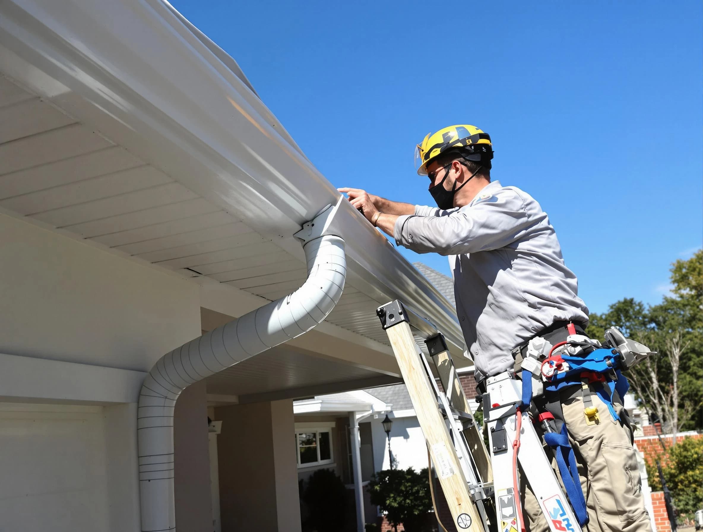 Close-up on a freshly sealed gutter joint by Brunswick Roofing Company in Brunswick, OH