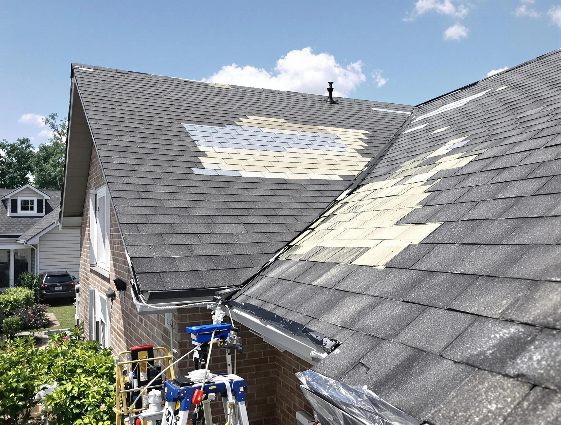 Close-up of roof repairs by Brunswick Roofing Company in Brunswick, OH