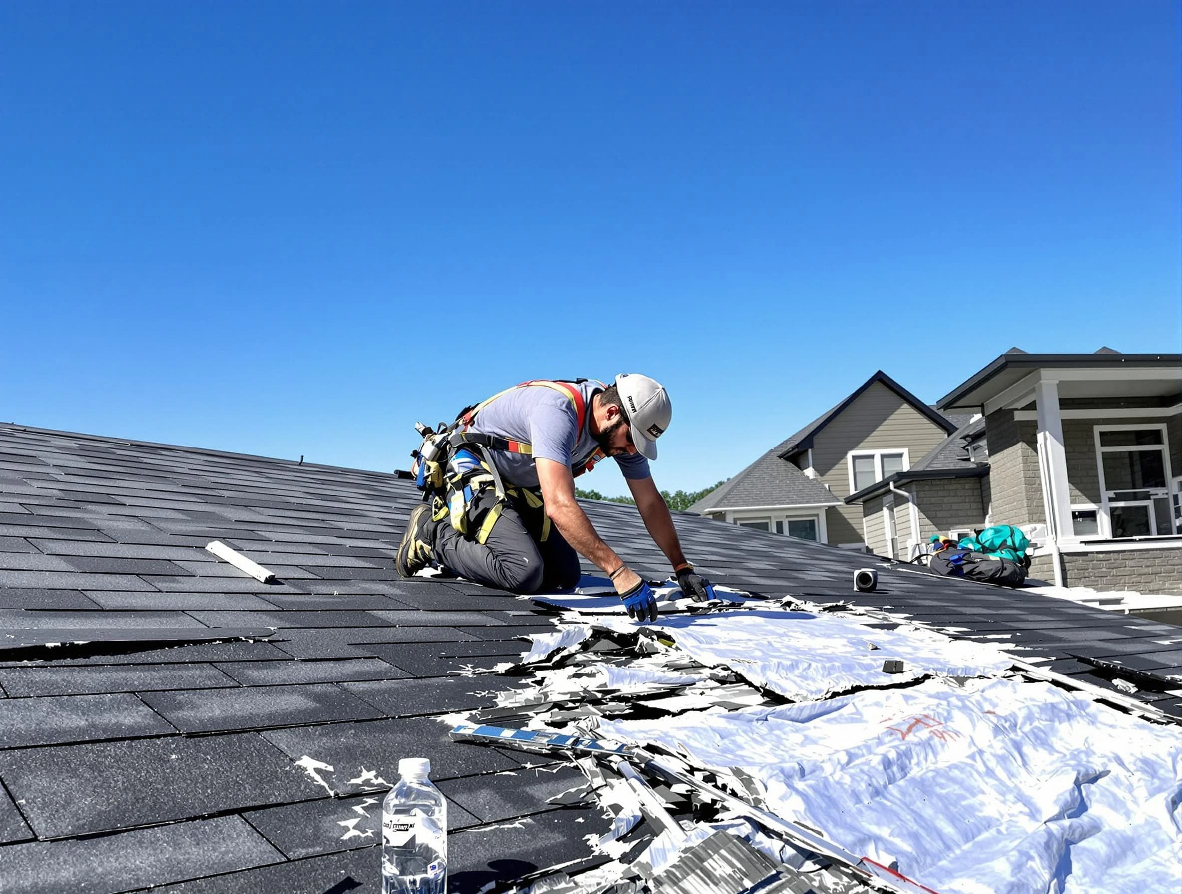 Brunswick Roofing Company repairing a roof section in Brunswick, OH