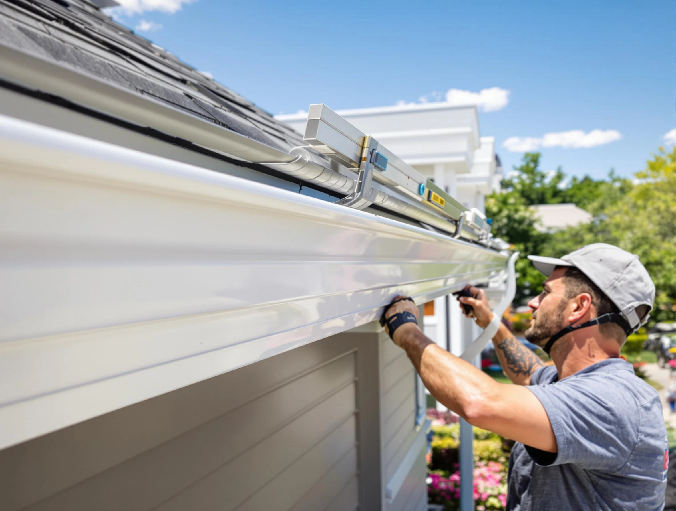 Newly installed gutters by Brunswick Roofing Company for a home in Brunswick, OH