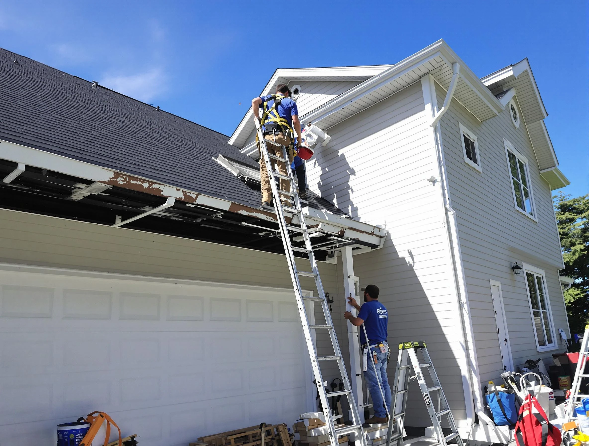 Newly replaced gutters by Brunswick Roofing Company in Brunswick, OH